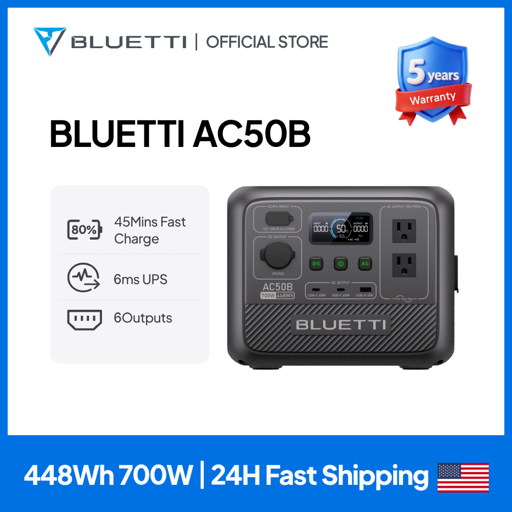 Solar Emergency Charger - BLUETTI AC50B Draagbare Powerstation 700W 448Wh
